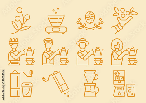 coffee dripper icon with brewing process