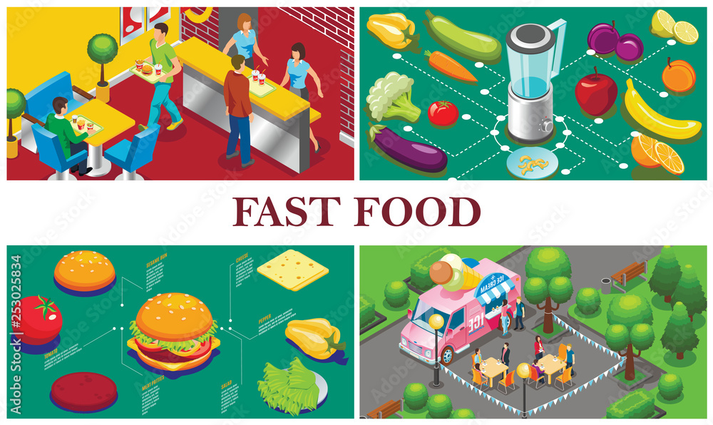 Fototapeta premium Isometric Fast Food Concept