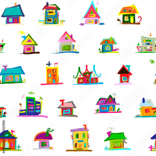 Sketch of art houses, seamless pattern for your design