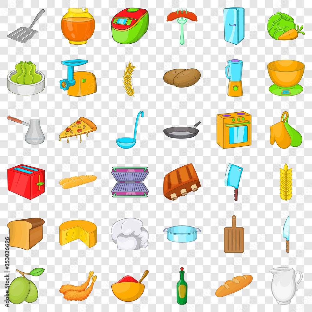 Chef icons set. Cartoon style of 36 chef vector icons for web for any design