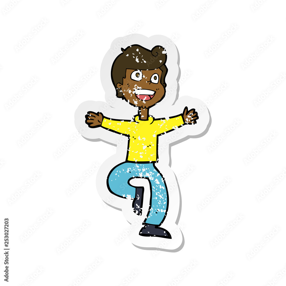 Fototapeta premium retro distressed sticker of a cartoon excited boy