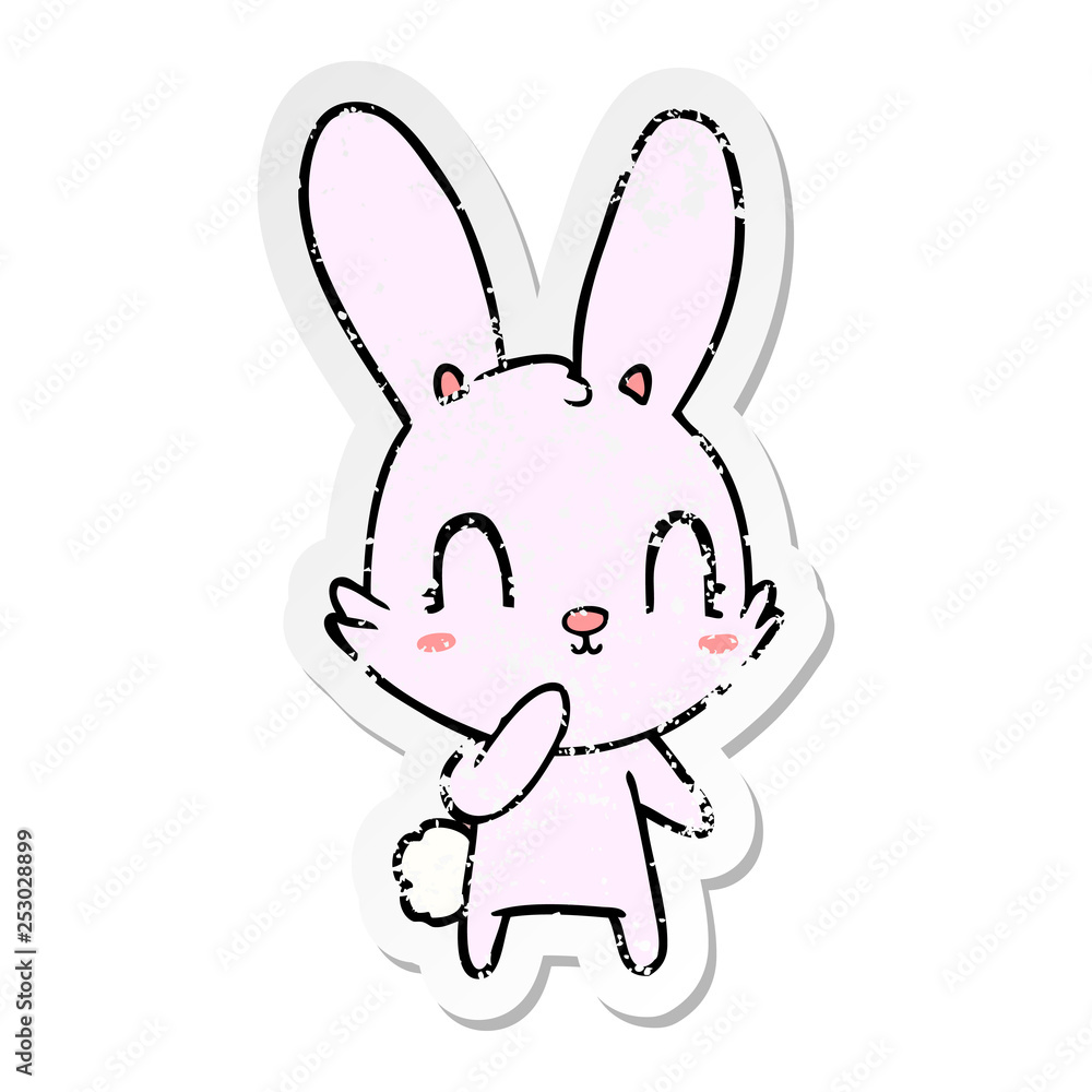 distressed sticker of a cute cartoon rabbit distressed sticker of a cute cartoon rabbit