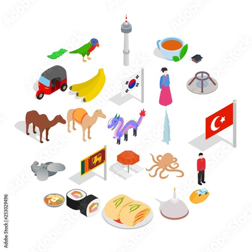 Relax in asia icons set. Isometric set of 25 relax in asia vector icons for web isolated on white background
