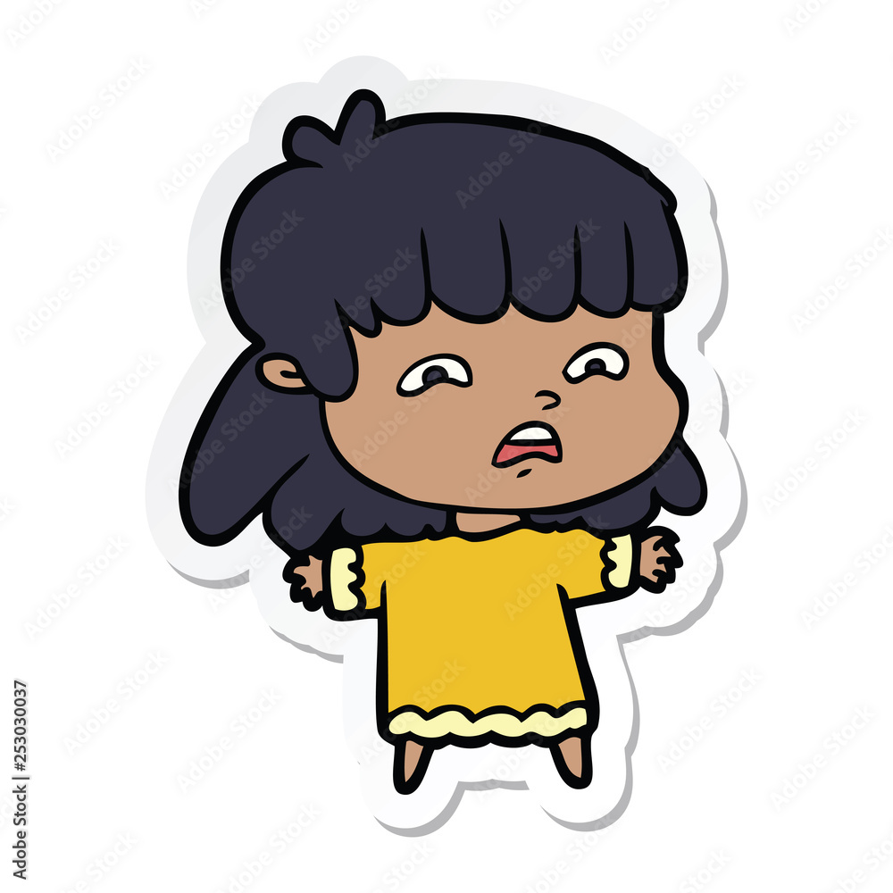 sticker of a cartoon worried woman sticker of a cartoon worried woman