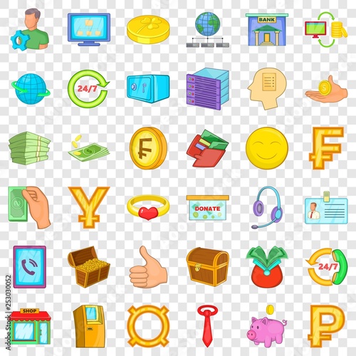 Bank icons set. Cartoon style of 36 bank vector icons for web for any design