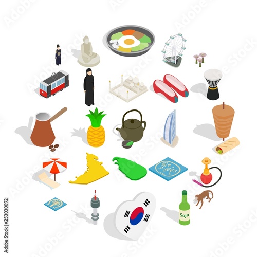 Spirit of Korea icons set. Isometric set of 25 spirit of korea vector icons for web isolated on white background