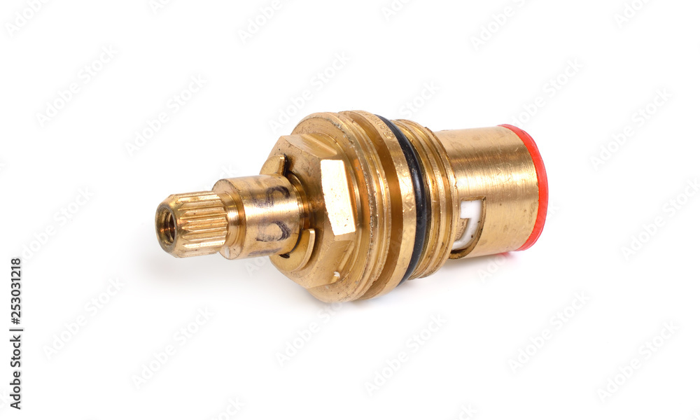 New faucet valve fragment isolated on white background New faucet valve fragment isolated on white background