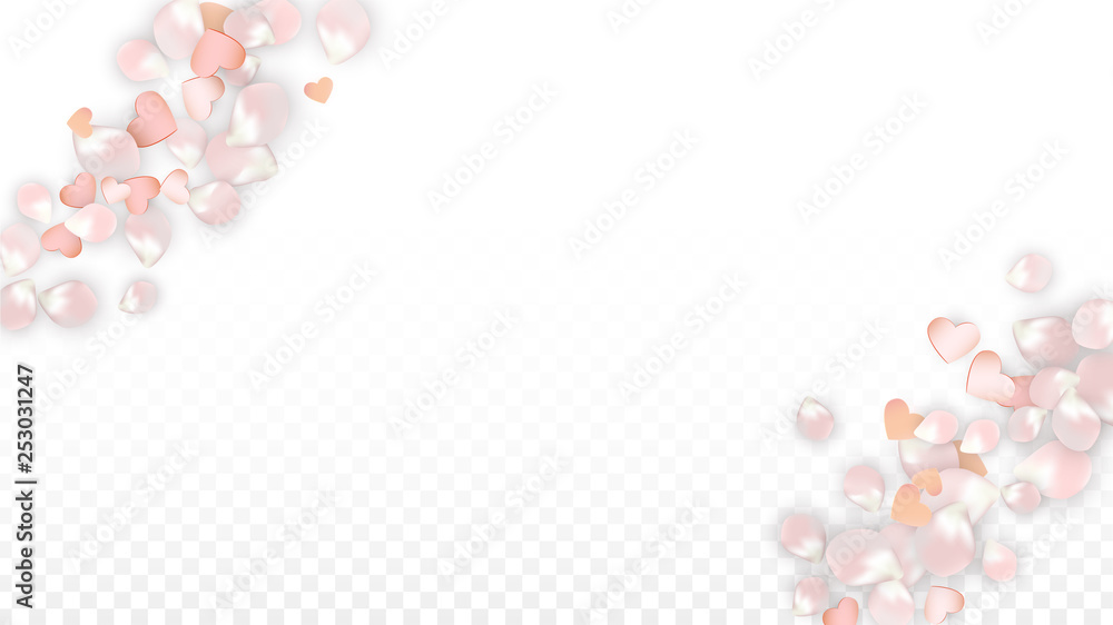 Vector Realistic Petals and Hearts Confetti. Flying Sakura and Hearts on Transparent Background. Wedding Invitation Background. Spring Romance Poster. Vector Illustration for Anniversary Design. Vector Realistic Petals and Hearts Confetti. Flying Sakura and Hearts on Transparent Background. Wedding Invitation Background. Spring Romance Poster. Vector Illustration for Anniversary Design.