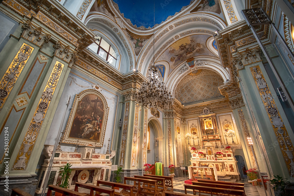 Bari, Puglia, Italy - Inside interior of Church of Saint Mary of Mount Carmel (Chiesa Santa Maria del Carmine) in region of Apulia