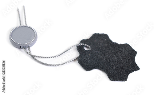 Black Leather label tag isolated on white background