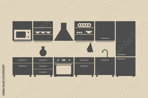 kitchen furniture set. vector illustration on beige background