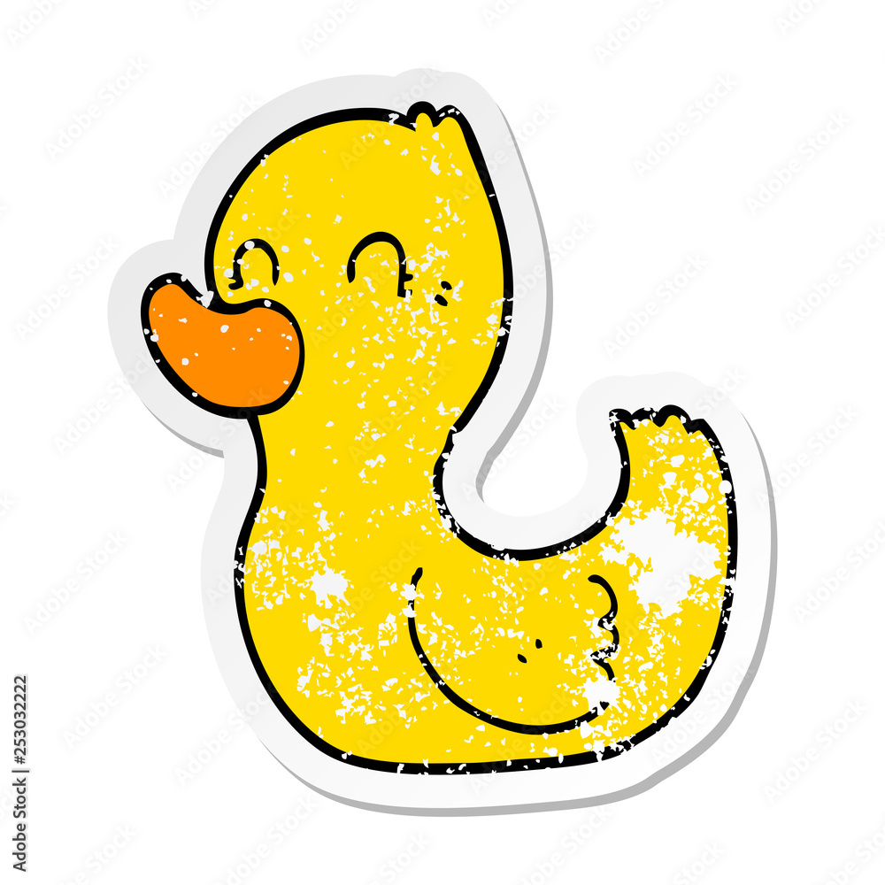 distressed sticker of a cartoon duck distressed sticker of a cartoon duck
