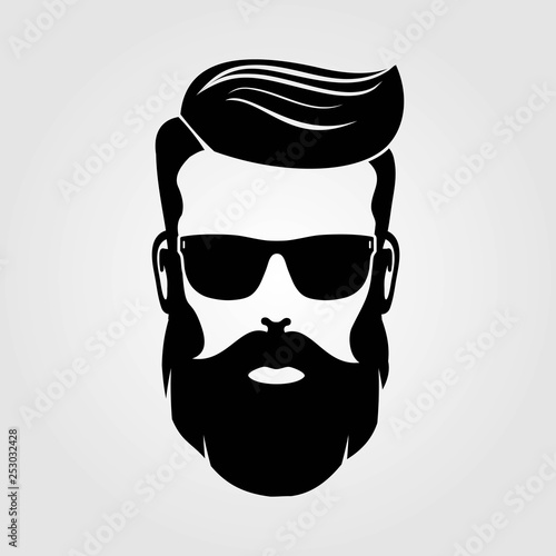 Bearded men, hipster face. Fashion silhouette, emblem, icon, label. Vector illustration.