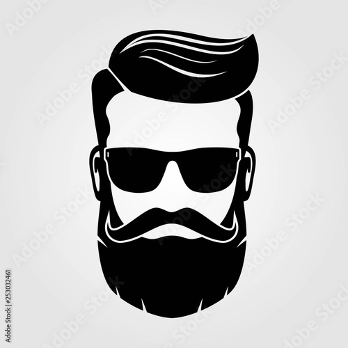 Bearded men, hipster face. Fashion silhouette, emblem, icon, label. Vector illustration.