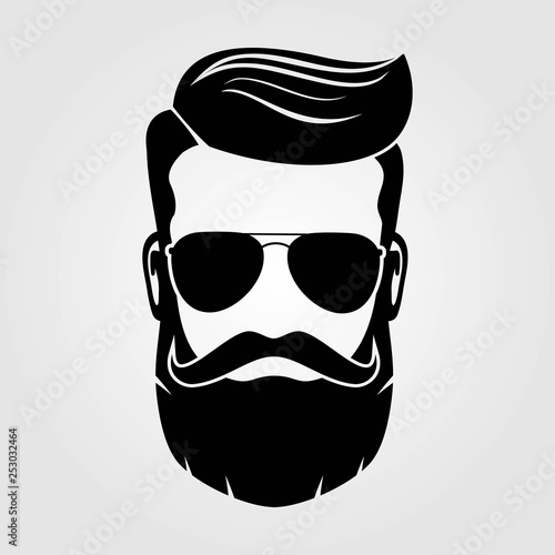Bearded men, hipster face. Fashion silhouette, emblem, icon, label. Vector illustration.