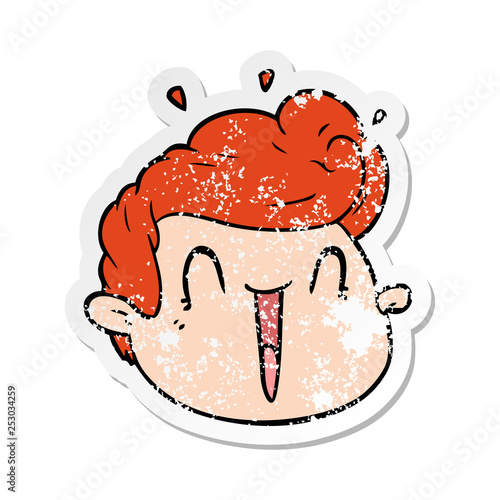 distressed sticker of a cartoon male face surprised