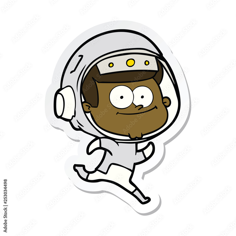 sticker of a happy astronaut cartoon