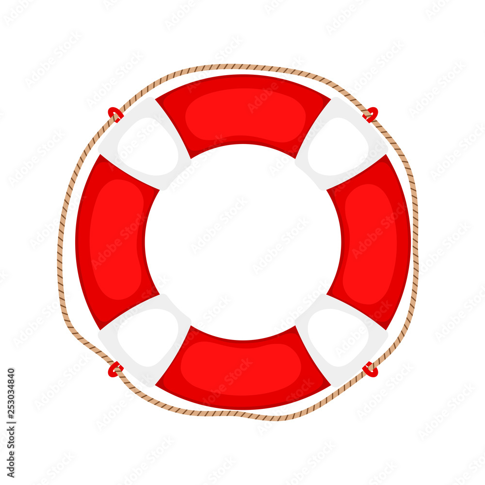 Lifebuoy on white. Life preserver rubber safety ring with rope, round  lifesaver isolated, protect support insurance security equipment, vector  illustration Stock Vector | Adobe Stock