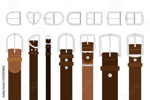 Buckles. Metal buckle furniture production for fashion leather belts belt, men strap clasps vector illustration