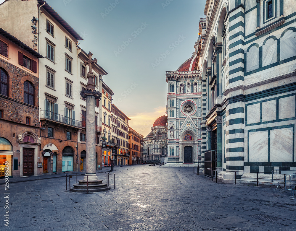 Santa Maria del Fiore cathedral in Florence, Italy, in summer. Scenic travel background.