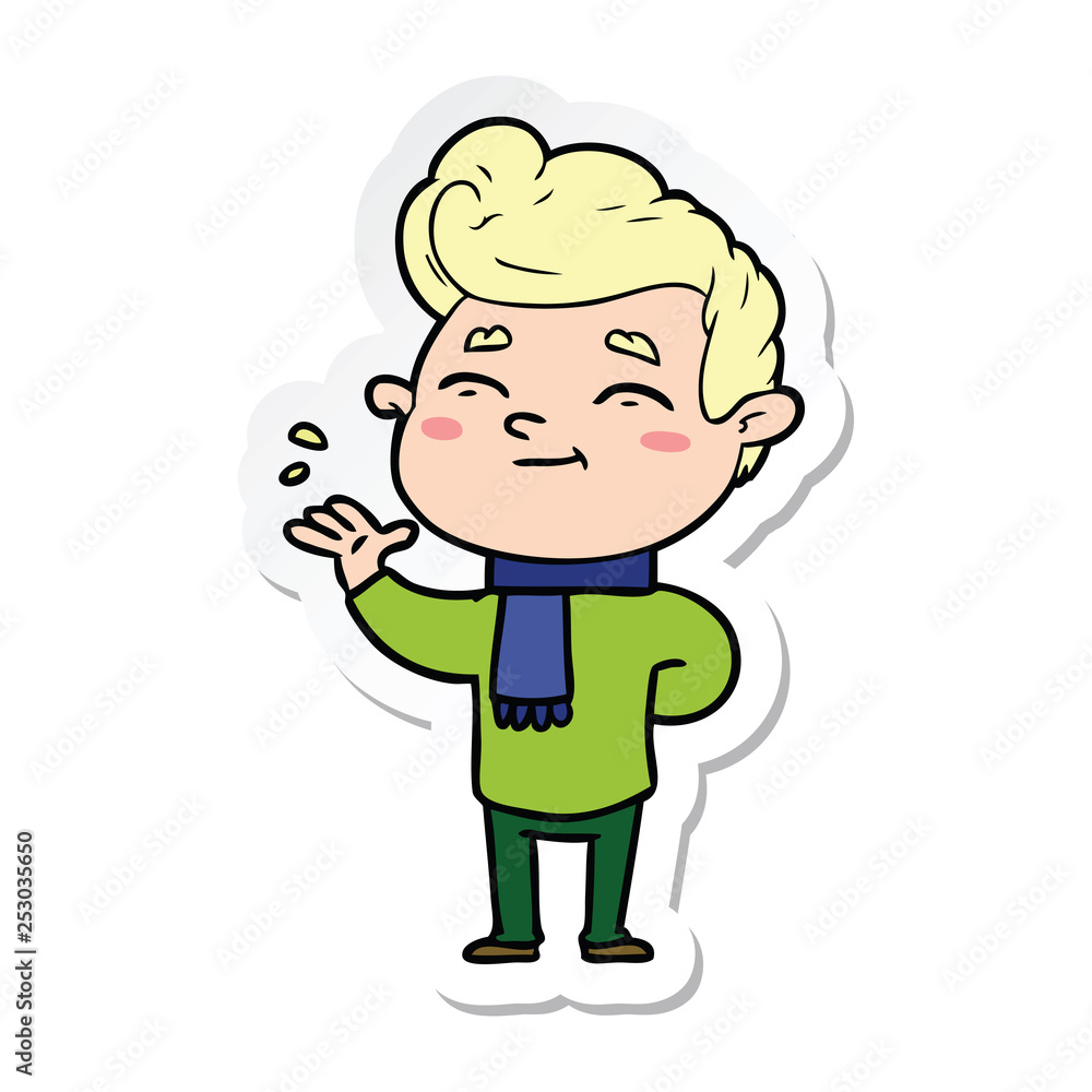 sticker of a happy cartoon man sticker of a happy cartoon man