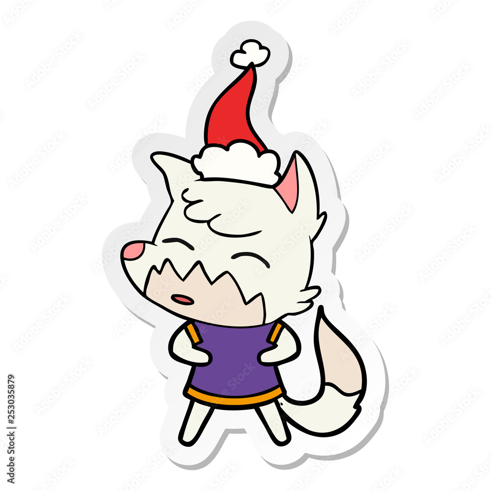 sticker cartoon of a fox wearing santa hat sticker cartoon of a fox wearing santa hat