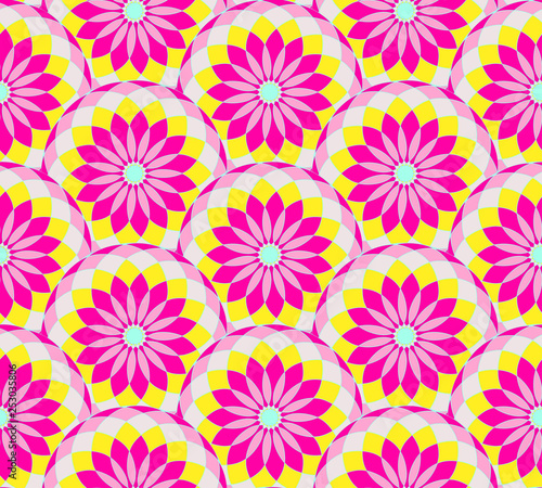 seamless tile geometric floral pattern bright pink yellow