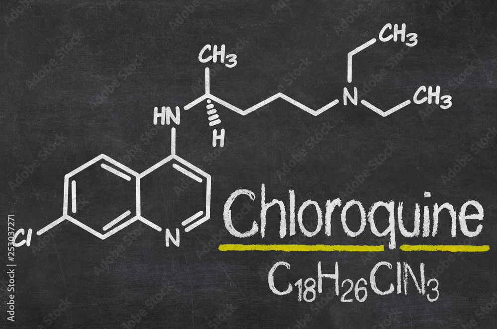 Blackboard with the chemical formula of Chloroquine Blackboard with the chemical formula of Chloroquine