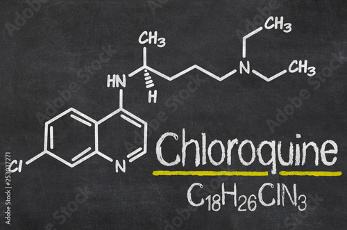 Blackboard with the chemical formula of Chloroquine