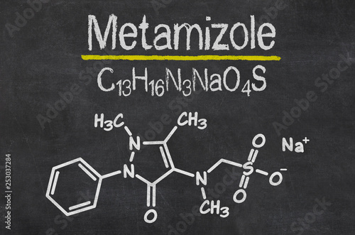 Blackboard with the chemical formula of Metamizole