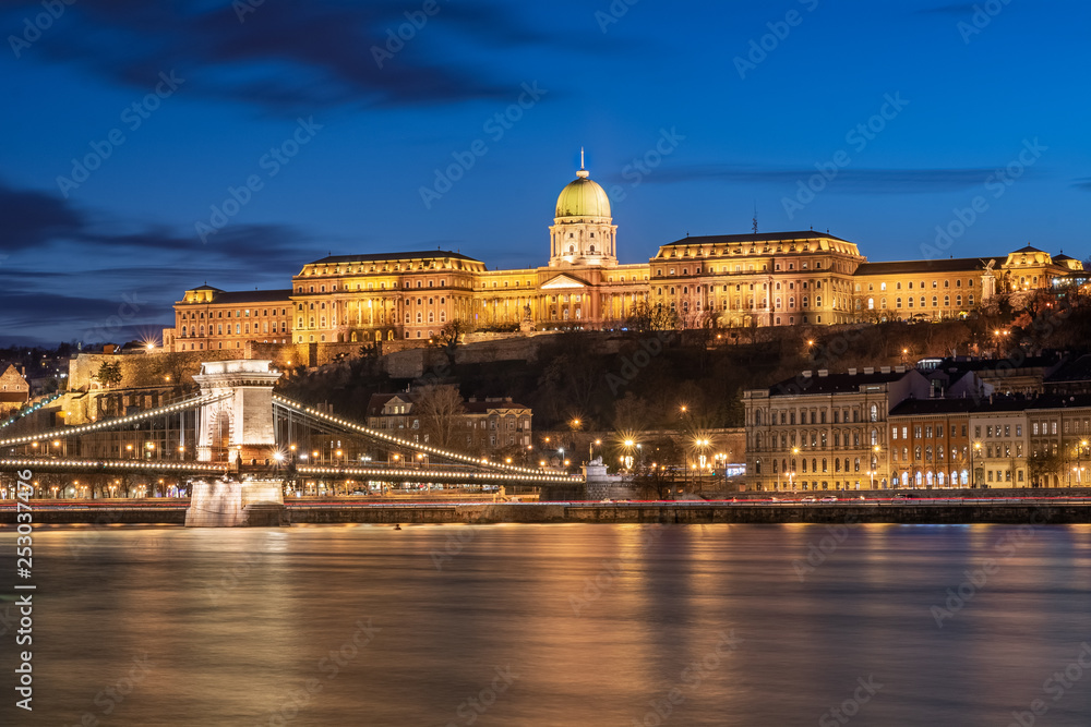 Budapest, Hungary - Chain Bridge, Buda Castle over Danube river