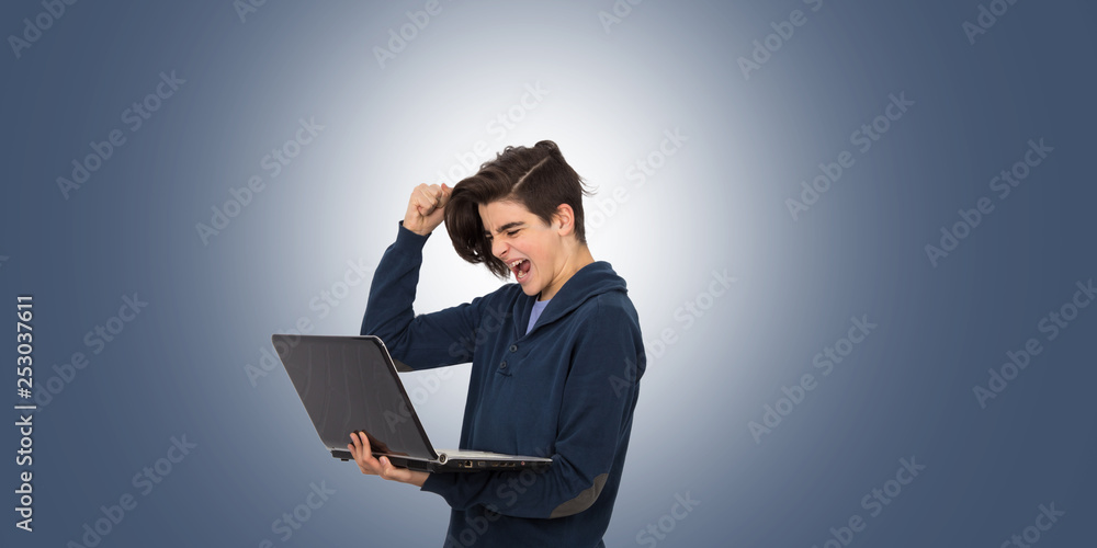 young teenager or isolated student with laptop young teenager or isolated student with laptop