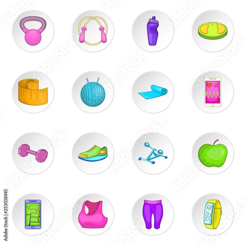 Healthy lifestyle icons set in white circle isolated on white background. Cartoon vector illustration