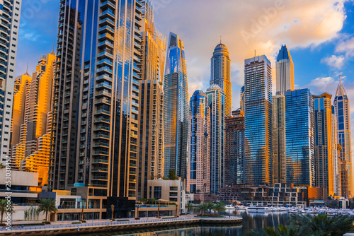 Modern residential architecture of Dubai Marina, UAE