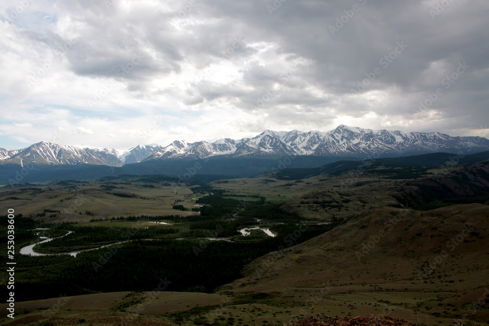 Landscape views of the Kurai valley in the Altai mountains Landscape views of the Kurai valley in the Altai mountains