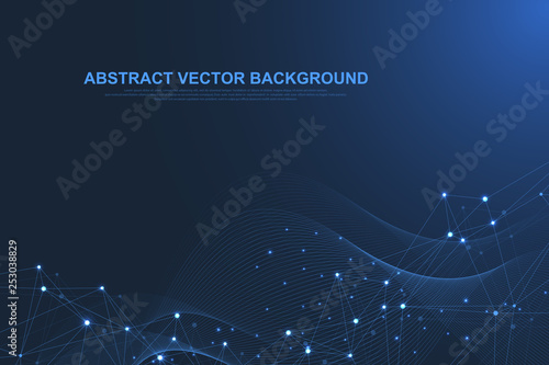 Futuristic abstract vector background blockchain technology. Peer to peer network business concept. Global cryptocurrency blockchain vector banner. Wave flow
