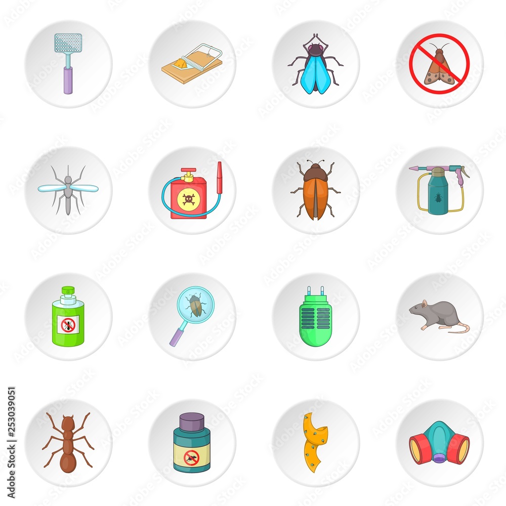 Exterminator icons set. Cartoon illustration of 16 exterminator vector icons for web