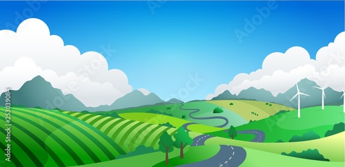 Hilly landscape with far mountains and clouds © sabbra_cadabra