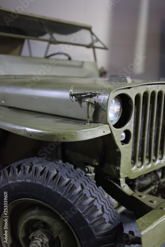 Off-road american army vehicle close up, Focus On Foreground