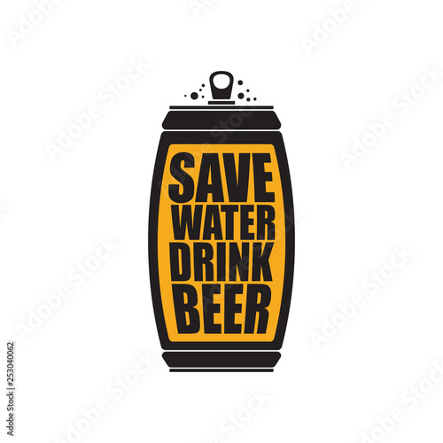 Save water drink beer vector poster design template with beer bottle silhouette. Craft beer logo or label for brewery