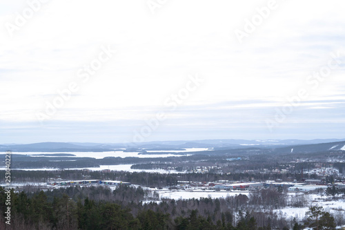 aerial view of frozen lake
