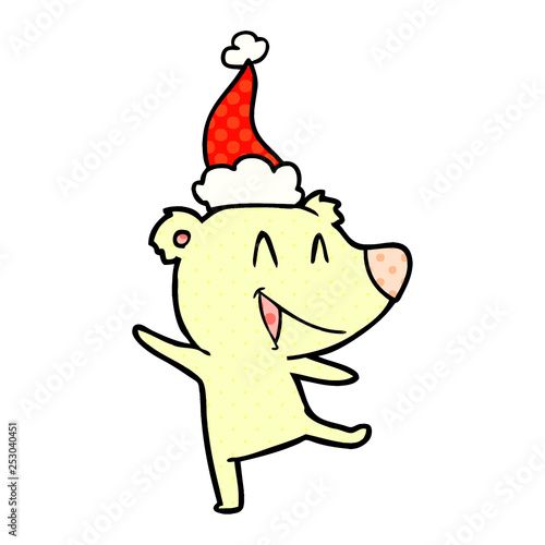 laughing bear comic book style illustration of a wearing santa hat