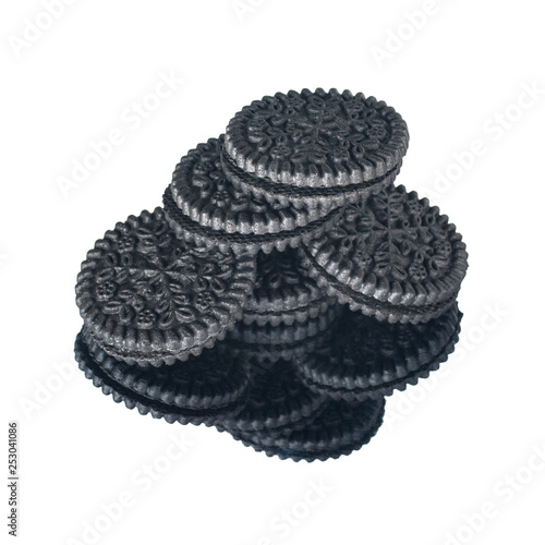 black round biscuit slide with reflection isolated on white close up