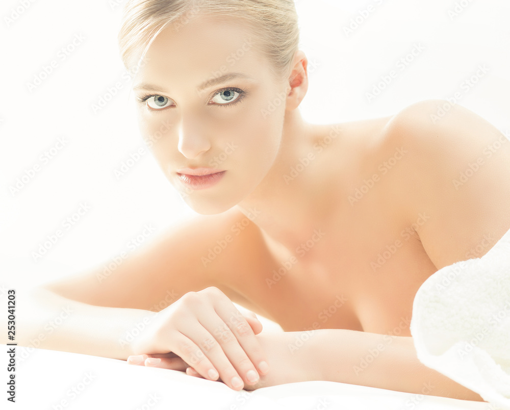 Spa portrait of young, healthy and beautiful woman isolated on white. Spa portrait of young, healthy and beautiful woman isolated on white.