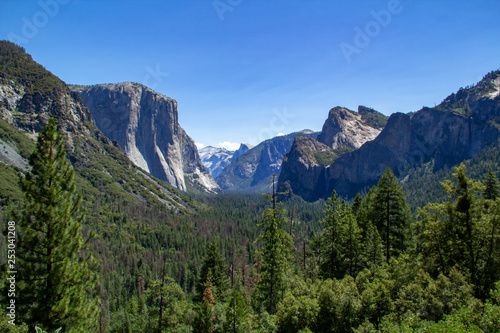 View of the Yosemite Valley into the valley. Yosemite National Park, California