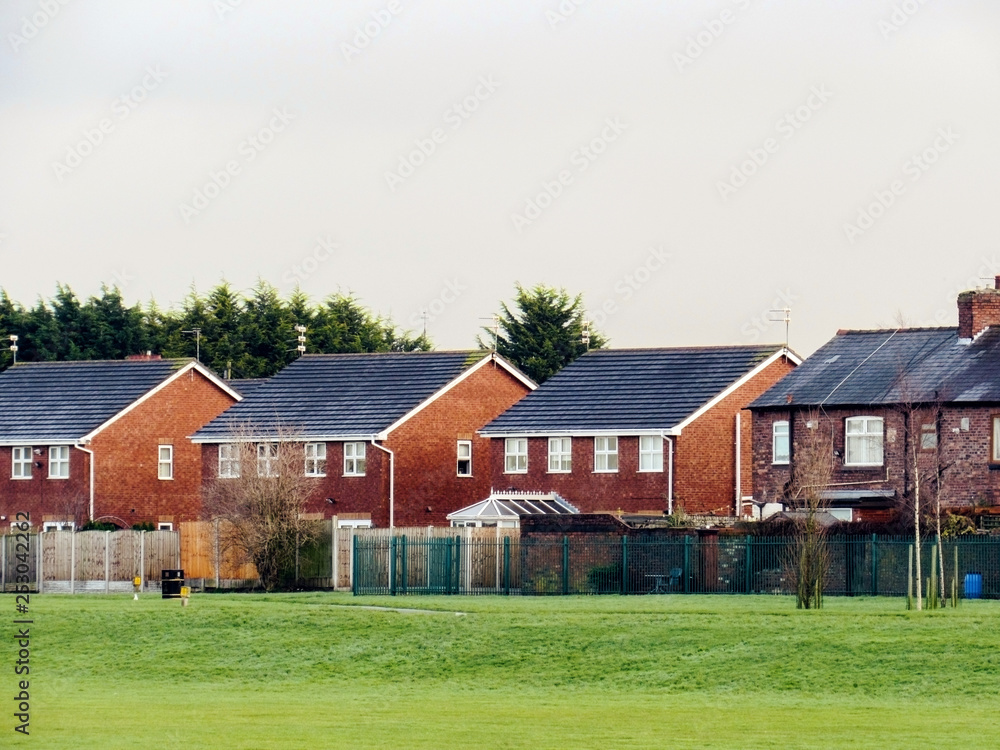 Obraz premium houses on a green field