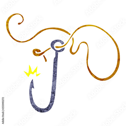 retro cartoon doodle of a sharp fishing hook
