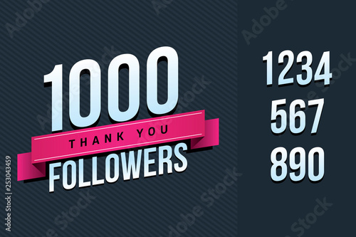 1000 followers thank you illustration for social network friends, followers, web user. Greeting card for celebrate subscribers or followers and likes in social media.