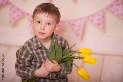 boy with tulips congratulations on international women's day