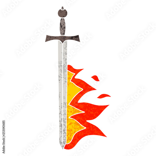 quirky retro illustration style cartoon flaming sword